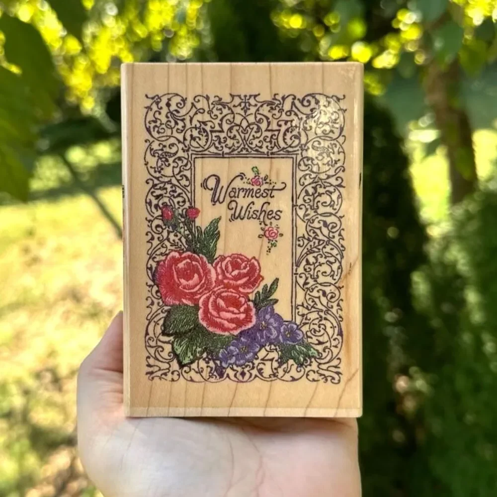 Vintage Warmest Wishes Rubber Stamp Floral Flowers Design 1990s
